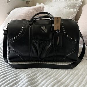 STEVE MADDEN oversized studded leather black duffel travel bag tote